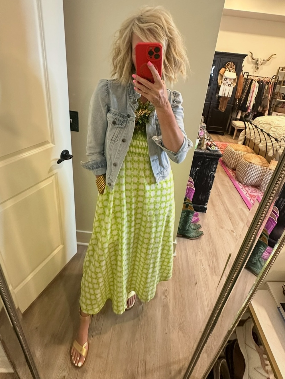 Studio Lime Green Gingham Maxi Dress - Picture 3 of 13